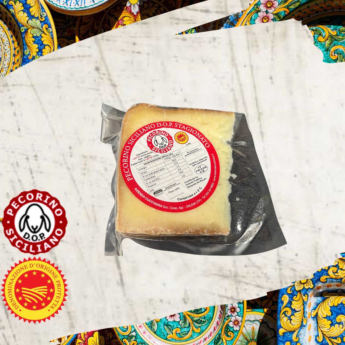 Pecorino Siciliano Stagionato D.O.P. ca. 250g (6 Monate gereifter Schafskäse aus roher Milch mit geschützter Herkunftssbezeichnung)