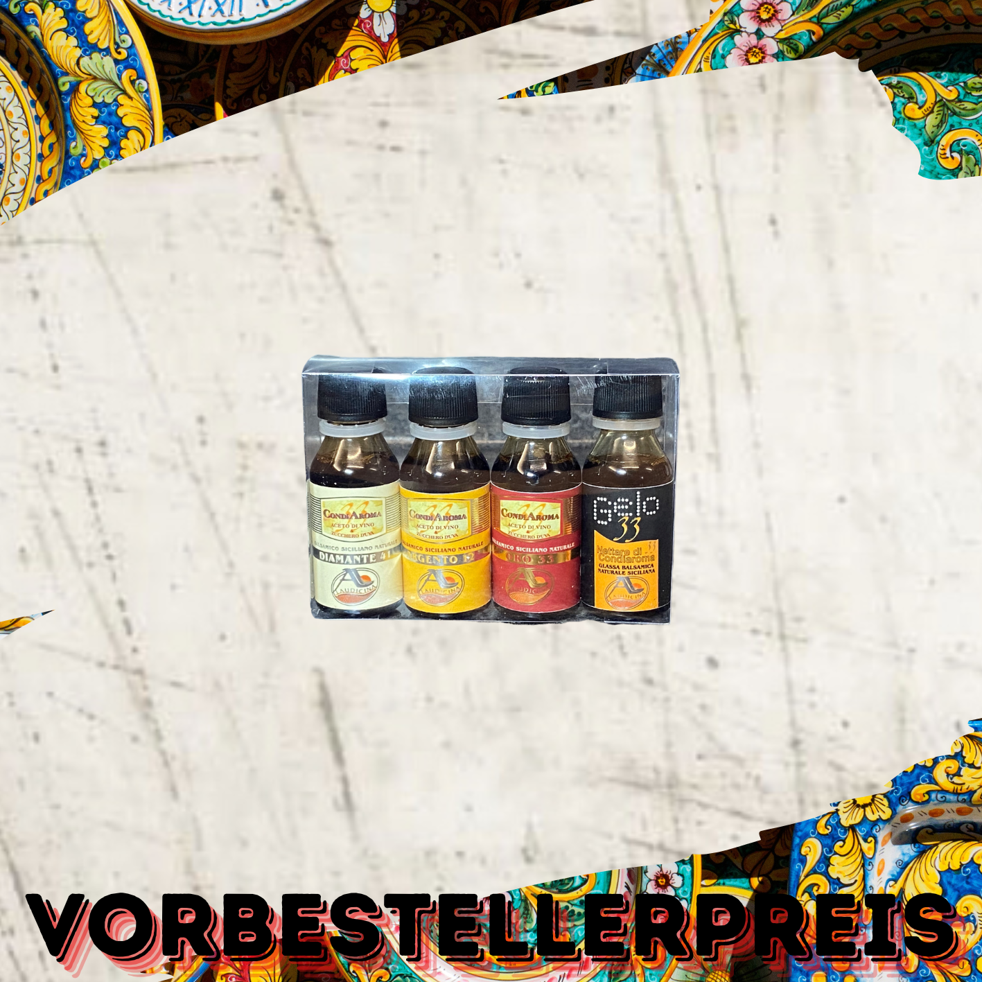 Riserva 4 Bottiglie Mignon 120ML (In Holzfässern gereifter Balsamico Essig - 4 Probierflaschen aller Sorten je 30ml)