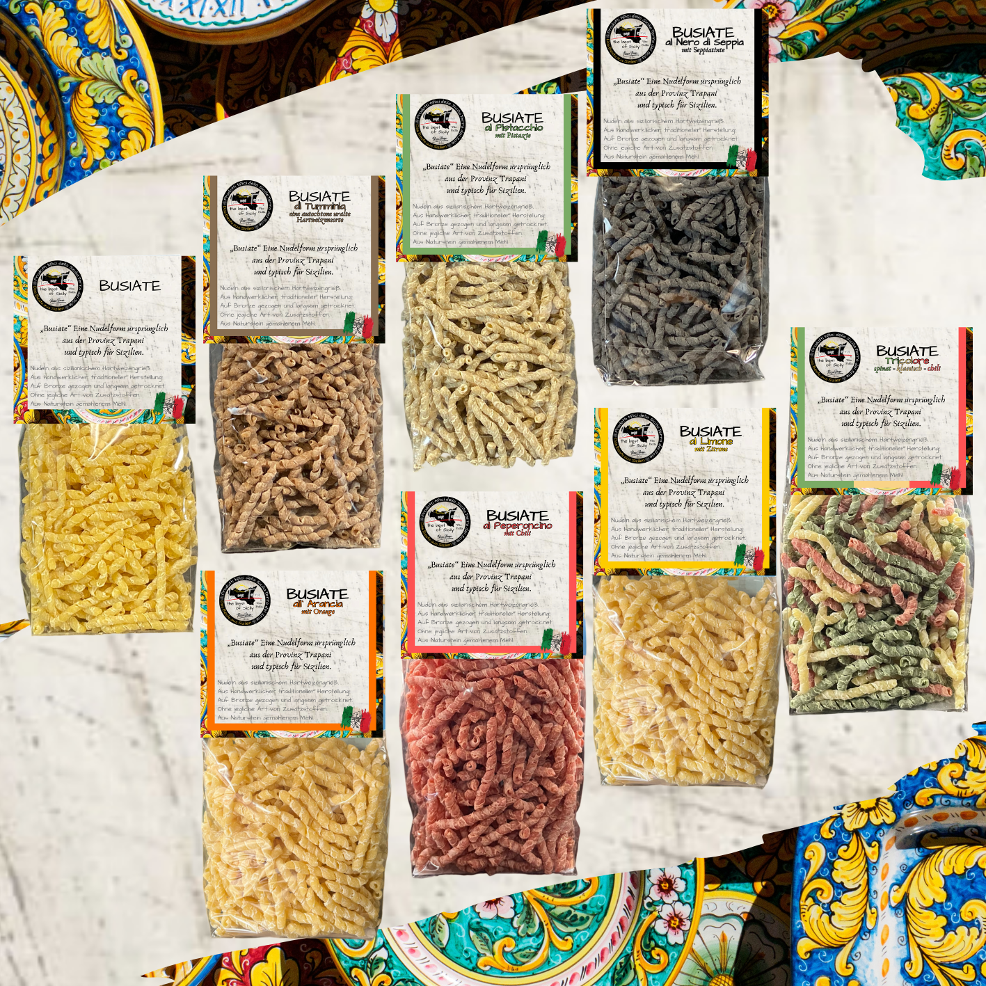 Busiate di Grano duro Siciliano 500g (Nudeln aus sizilianischem Hartweizengrieß - 8 verschiedene Sorten)