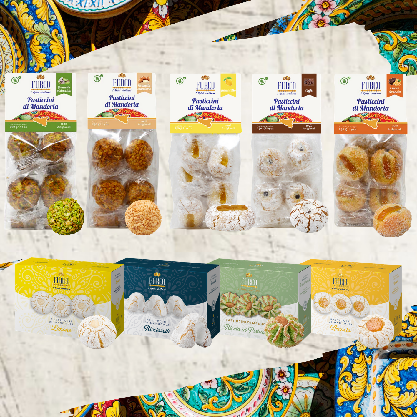 Pasticcini di Mandorla Ca. 250g (typisch sizilianisches Mandelgebäck - 9 verschiedene Sorten)