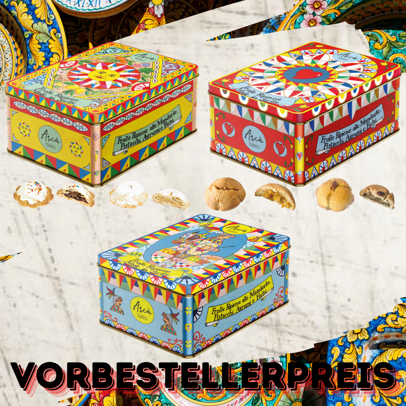 Latte d`Autore ARCA` 2025 – (Geschenkdosen mit 4 verschiedenen sizilianischen Keksen. Limitierte Künstleredition)